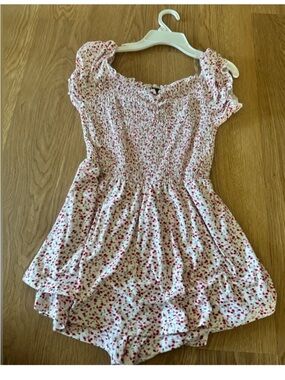 Rue 21 White Floral Smocked
Romper with Pink Red Dress built in shorts Summer